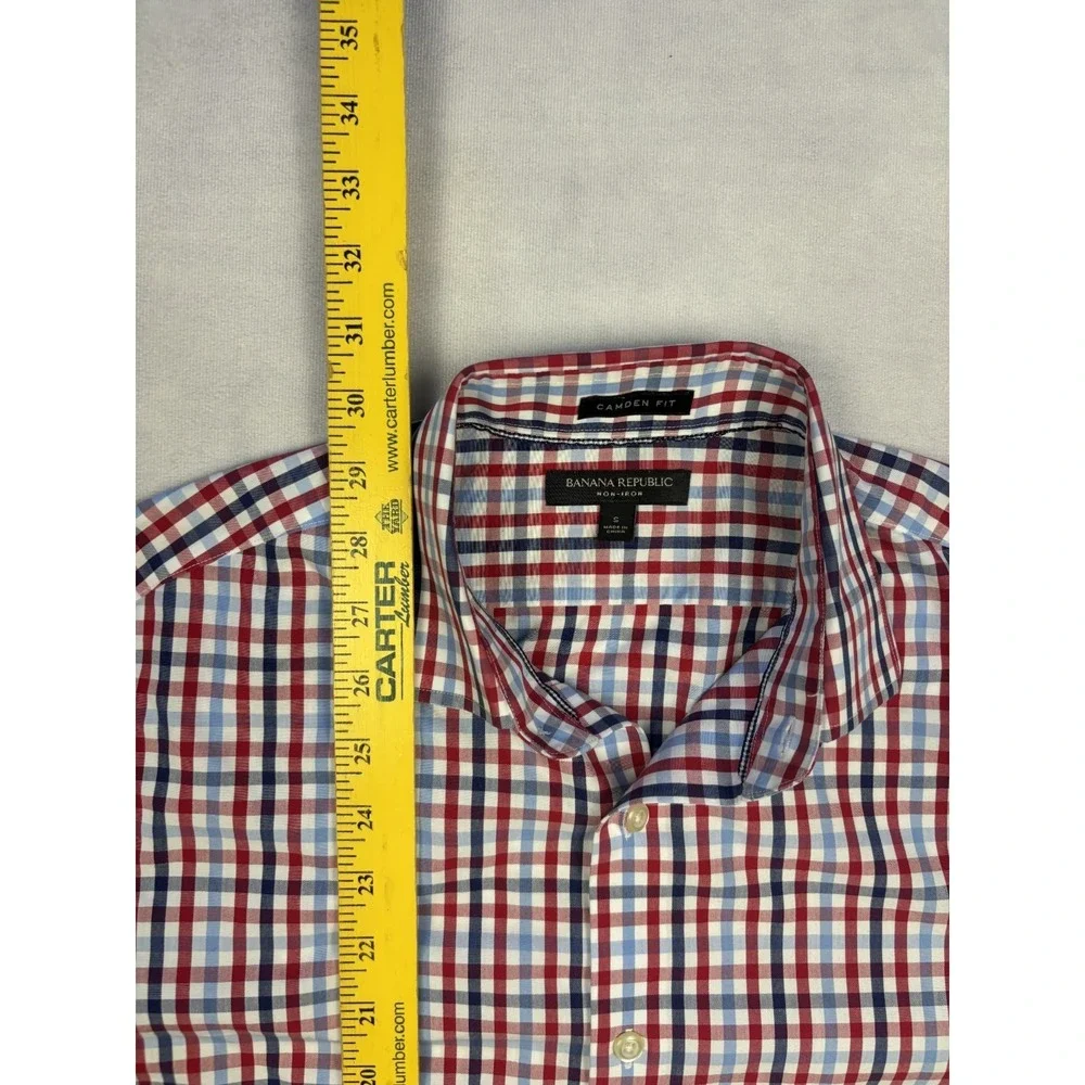 Banana Republic Camden Fit Shirt‎ Mens Small Non-Iron Red Blue Check 304827 S